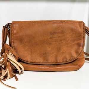 Camel Faux Leather Crossbody Handbag
